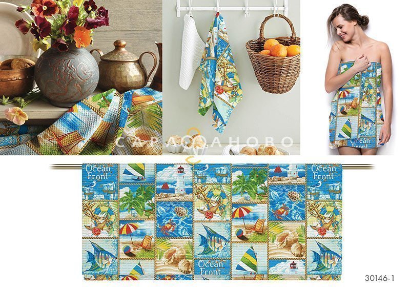 Ткань Полотно вафельное 150 см "Море" рис 30146 вид 1, фото 2
