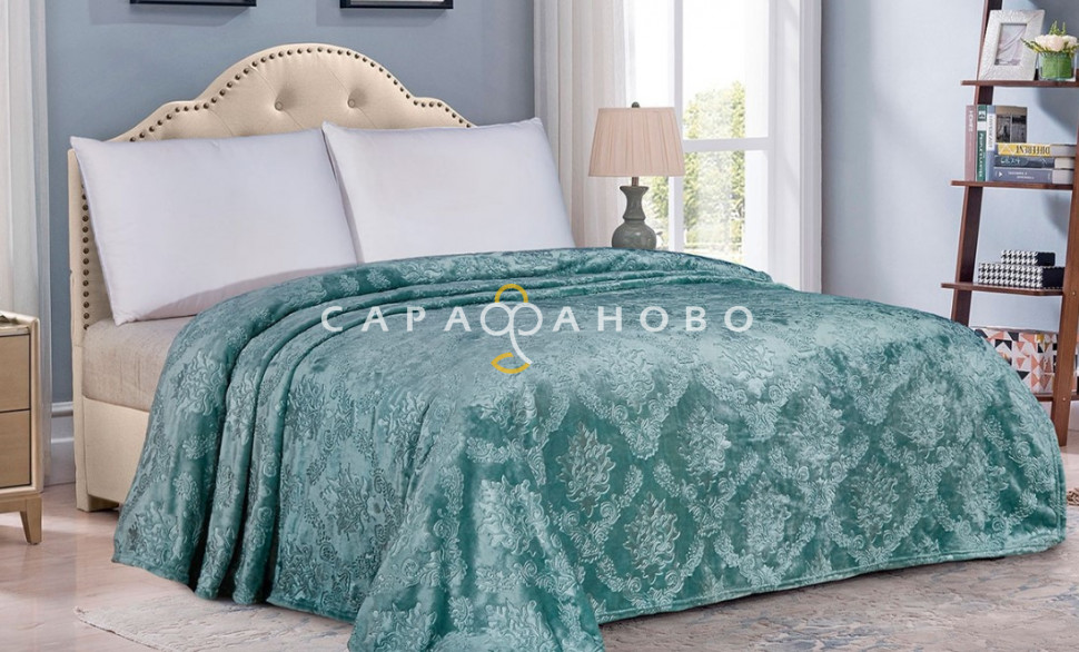 Ткань Велсофт вензель 205 см 270 г/м2 диз Бирюзовый, рисунок 168-OPE, фото 1