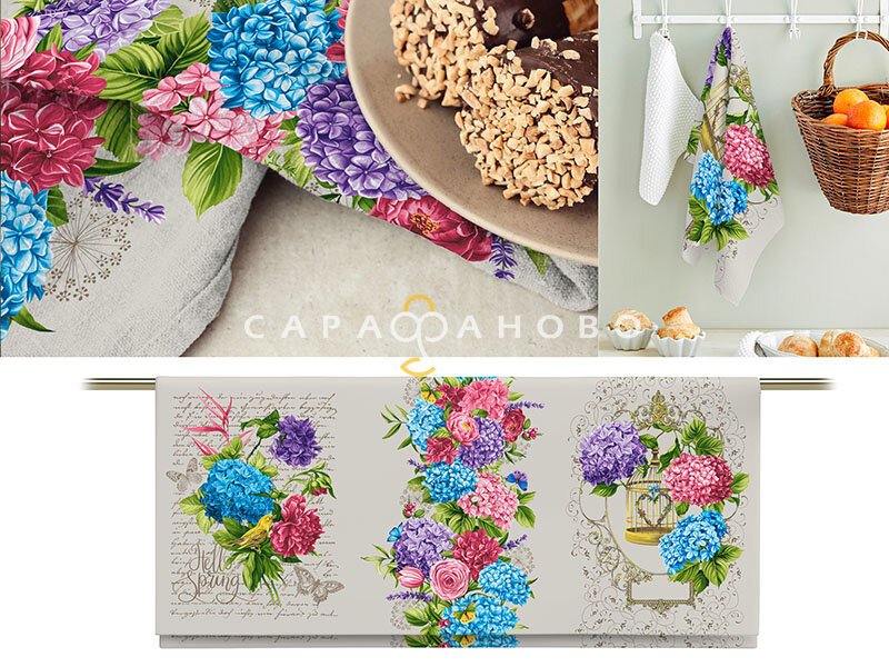 Ткань Рогожка 150 см "Гортензия" рис 35008 вид 2, фото 1