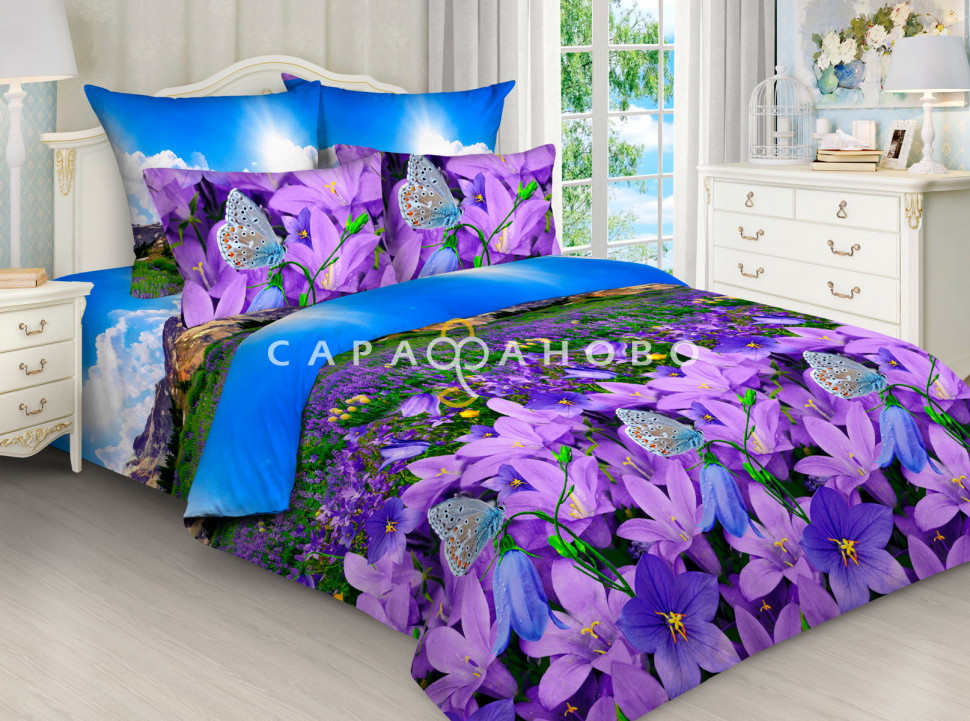Ткань Бязь 220 см 120 гр рис 3035/1 Колокольчики, фото 1
