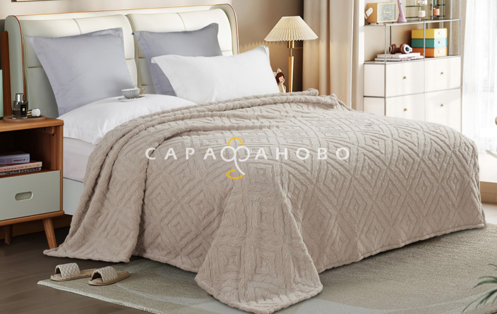 Ткань Велсофт Ромбы 205 см 280 г/м2 диз Бежевый, рисунок 016-GAM, фото 1