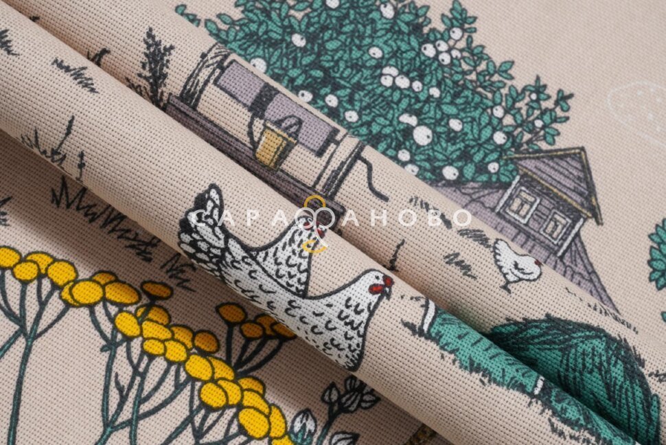 Ткань Рогожка 150 см рис. 12642-1 Деревенька, фото 1