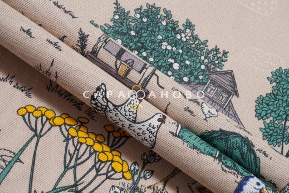 Ткань Рогожка 150 см рис. 12642-1 Деревенька, фото 6