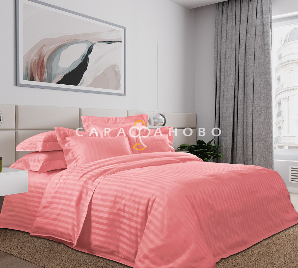 Ткань Сатин Страйп 1х1 250 см 120 гр цвет Коралловый 86149/3, фото 1