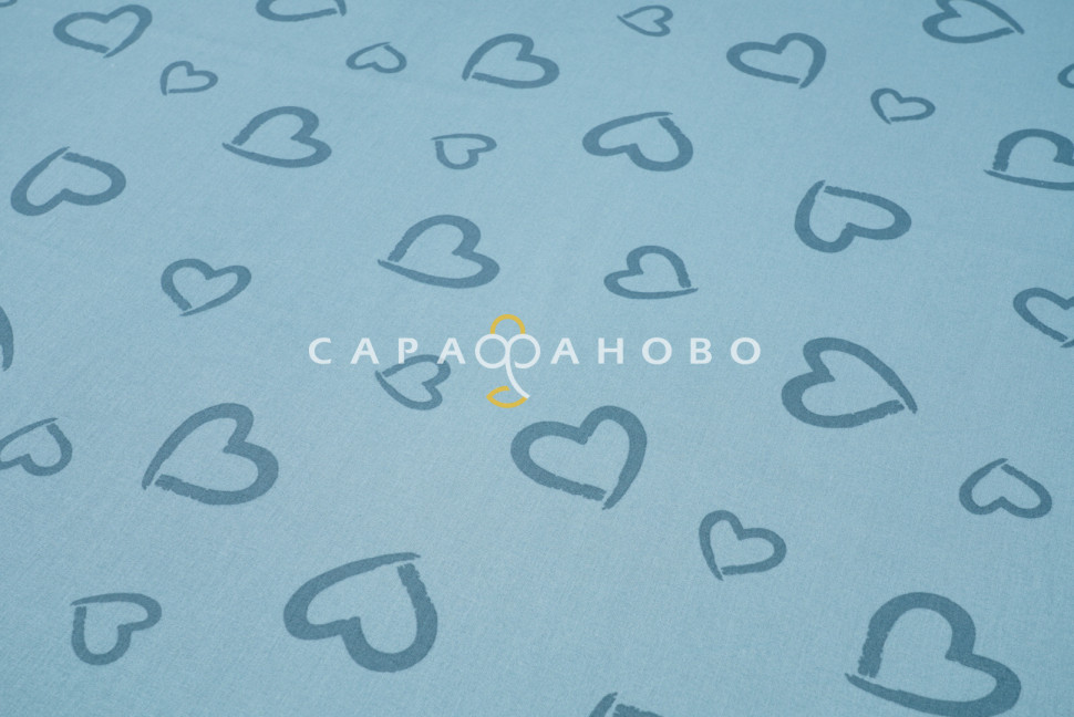 Ткань Поплин 220 см 115 гр рис Сердце вид 6 светло-бирюзовый, фото 3