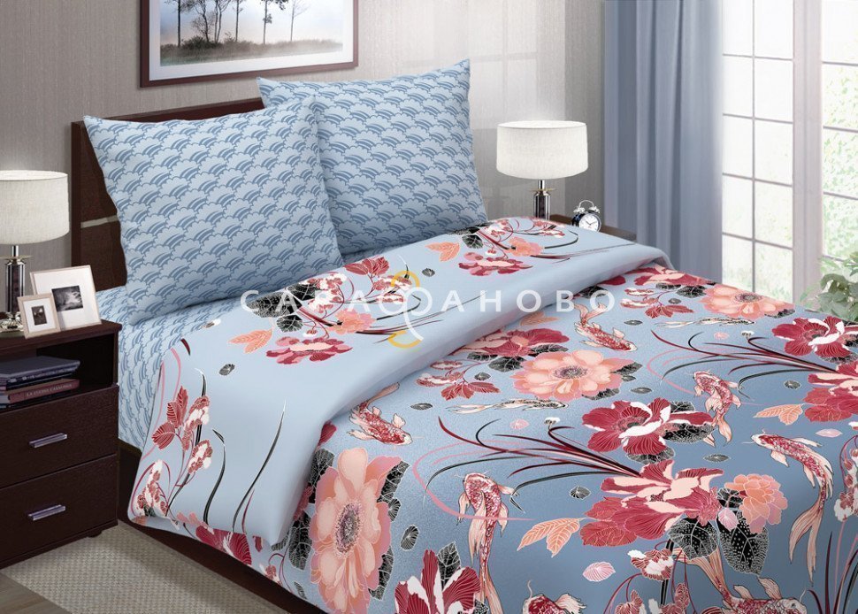 Ткань Поплин 220 см рис. 860-1 Золотой карп (основа), фото 11