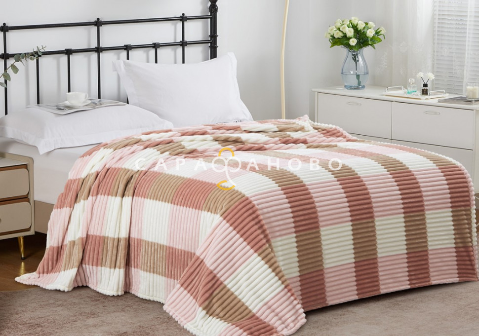 Ткань Велсофт Полоска 205 см 270 г/м2 диз Нежная клеточка, рисунок 001-OTP, фото 1